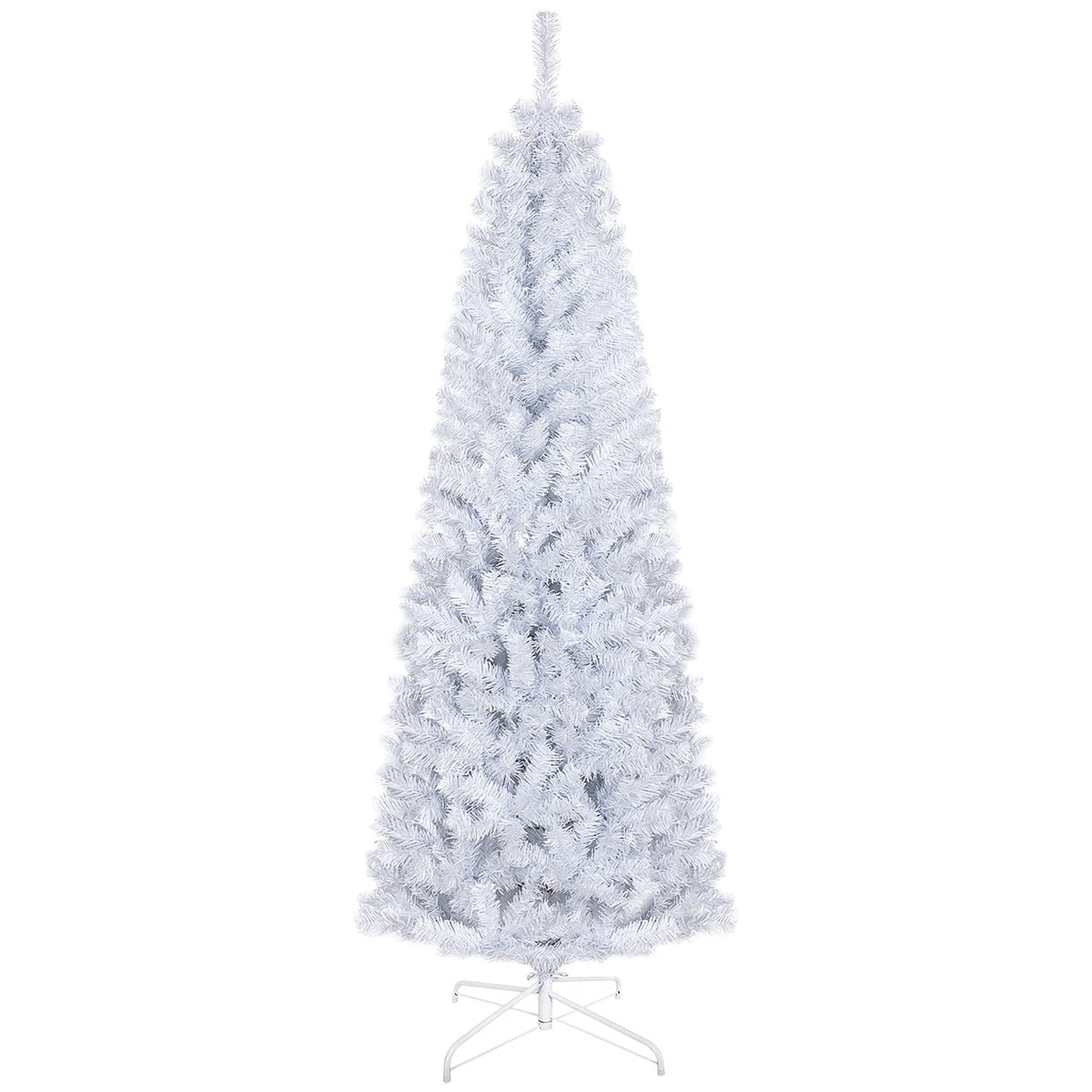 HOMCOM 6ft Pencil Christmas Tree, Unlit Artificial Christmas Tree Slim Douglas Fir Xmas Tree With Realistic Branches, Halloween Tree With 618 Tips, White