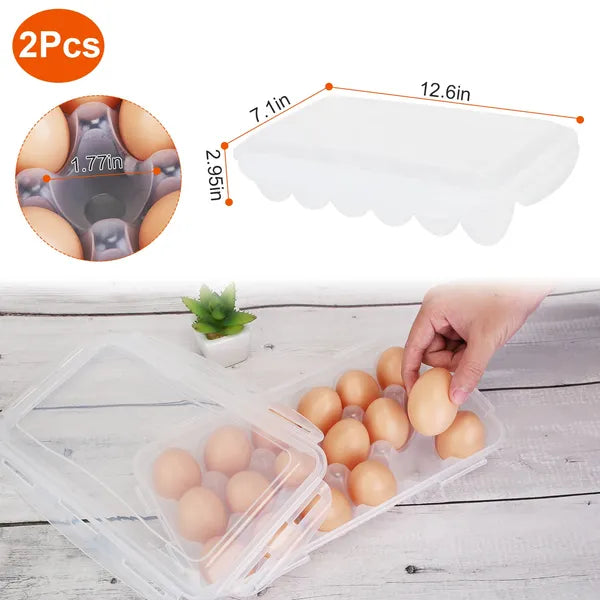 2Pcs Egg Holder Stackable Plastic Egg Storage Box Egg Rack For Refrigerator With 18 Cavity Per Container Dishwasher Safe