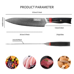 Qulajoy VG10 Chef Knife, 67-Layers Japanese Damascus Knife, 8 Inch Kitchen Knife With Ergonomic Handle, Razor Slicing Knife For Meat, Vegetable
