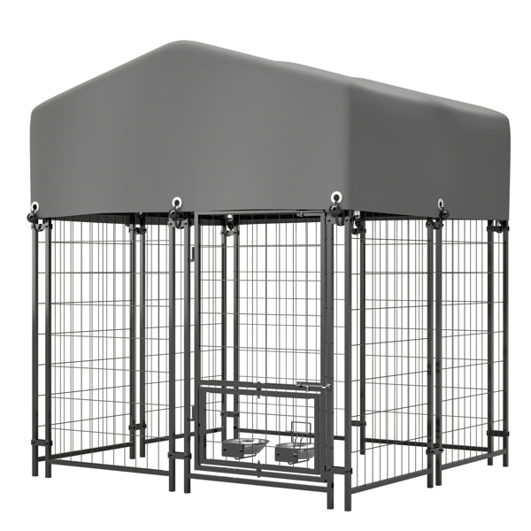 Outdoor Dog Kennel 4.23'x3.83'x4.83' With Roof, Heavy Duty Welded Wire Crate, All-Weather Protection & Safe Lock Design For Dogs And Pets