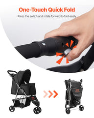 Pet Stroller Foldable 3 Wheels Dog Stroller With Brake Up To 35lbs Travel Camp