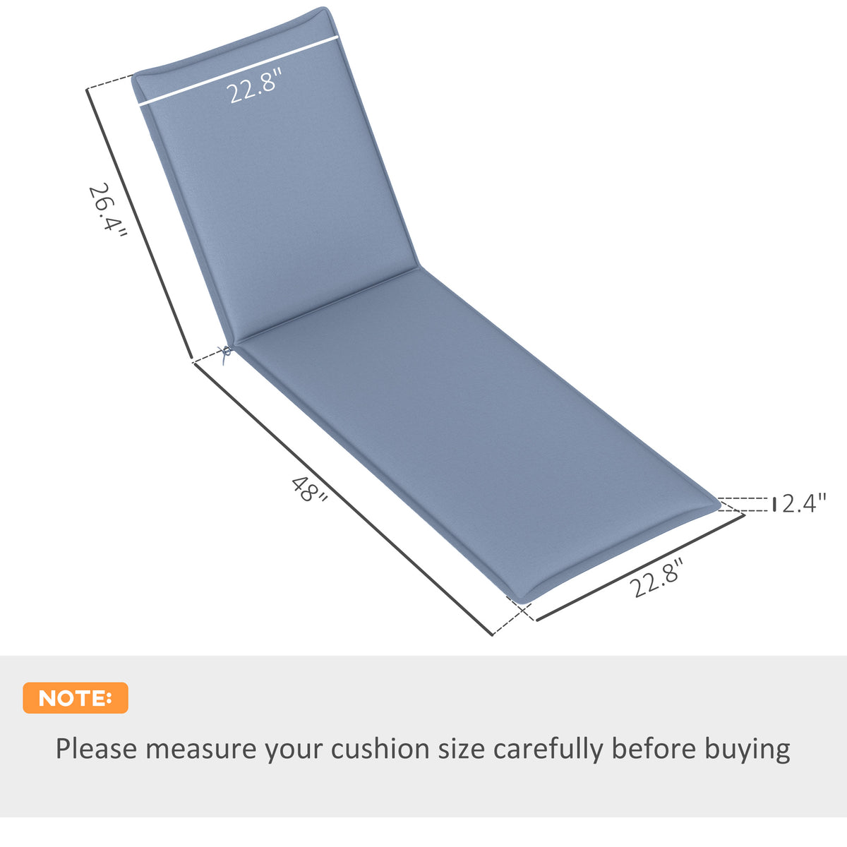 Foldable Chaise Lounge Cushion Set Of 2, Outdoor Lounge Chair Cushion Set, 200gsm Fabric, 76 X 23, Blue