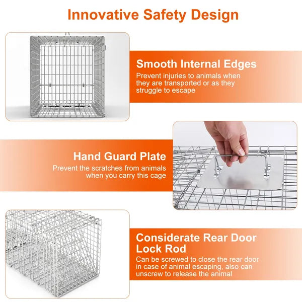 Humane Cat Trap Cage Catch Release Live Animal Rodent Cage Collapsible Galvanized Wire For Raccoons Beavers Groundhogs Foxes Armadillos