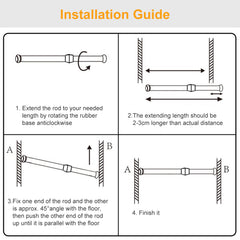 1Pc Tension Curtain Rod Spring Load Adjustable Curtain Pole Heavy-Duty Steel 4 Sizes For Bathroom Wardrobe Kitchen Balcony