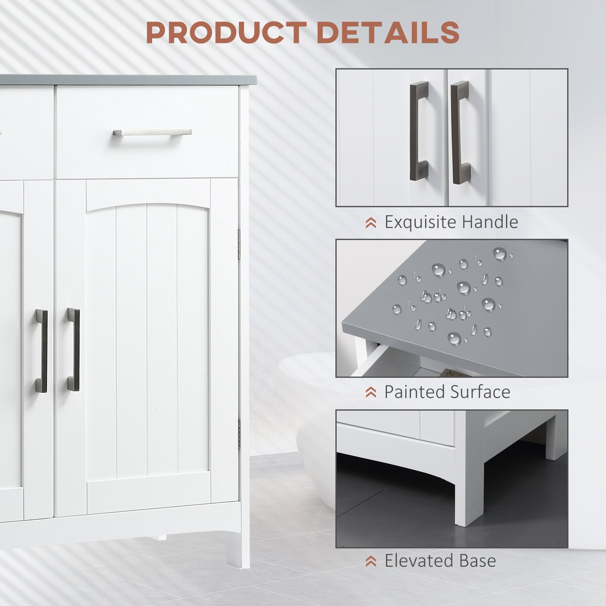 Bathroom Floor Cabinet, Freestanding Linen Cabinet, Storage Cabinet with 2 Drawers, Double Doors, Adjustable Shelf, White