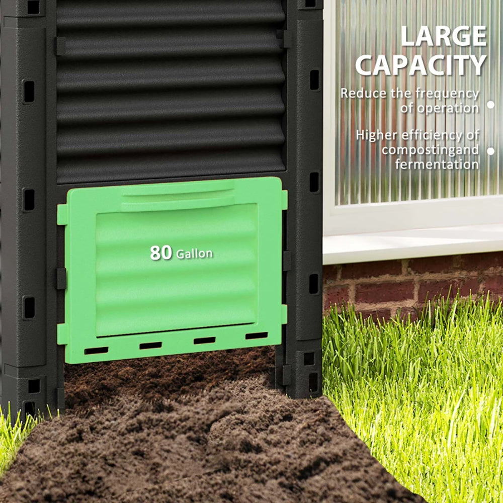 Garden Compost Bin 80 Gallon Outdoor Large Capacity Composter Fast Create Fertile Soil Aerating Box, Green
