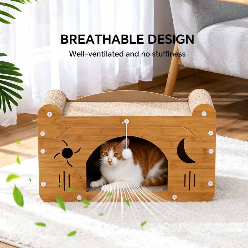 Star & Moon Cutout Cat Scratcher Couch, 56cm Size, With Teaser Ball, For Large & Multi-Cat Households