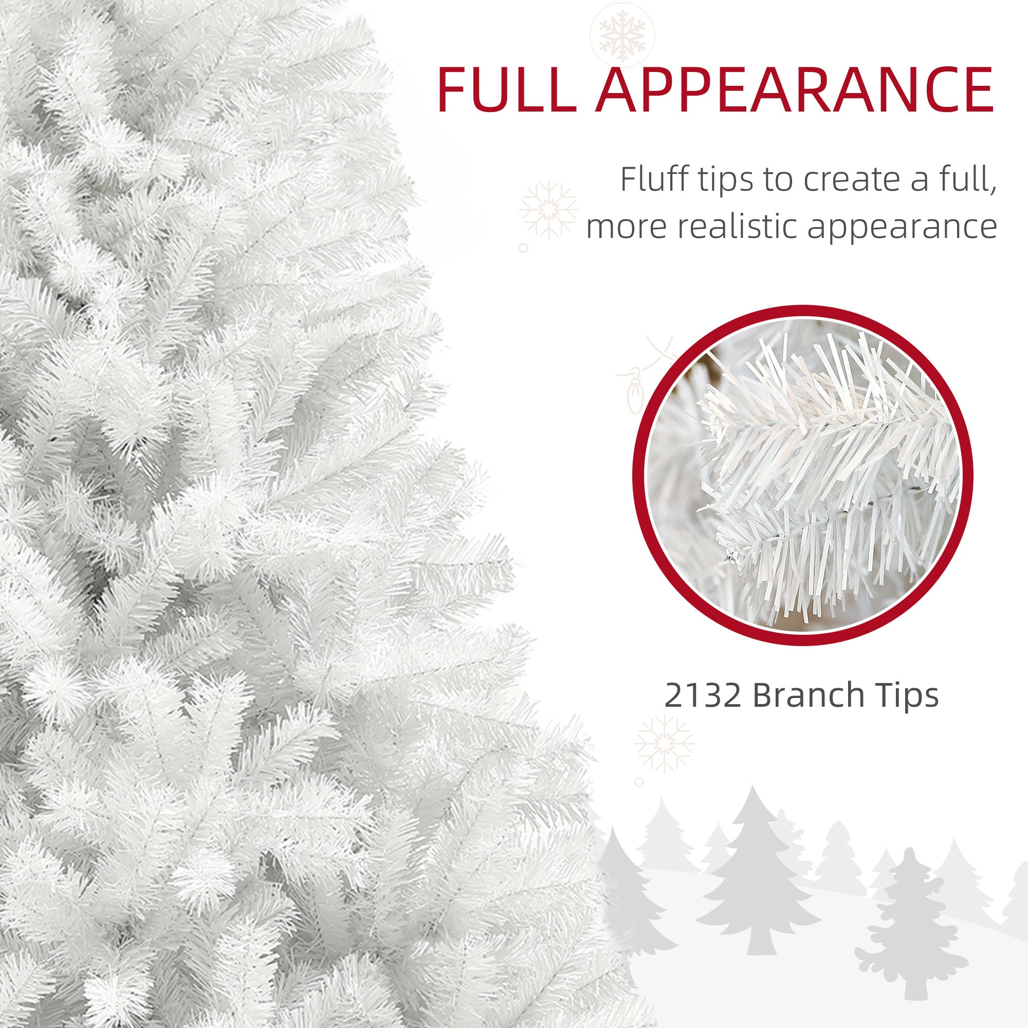 HOMCOM 9ft Tall Artificial Christmas Tree, Unlit Xmas Tree With 2132 Branch Tips, Auto Open, Steel Base, Holiday Decor For Home Office, White