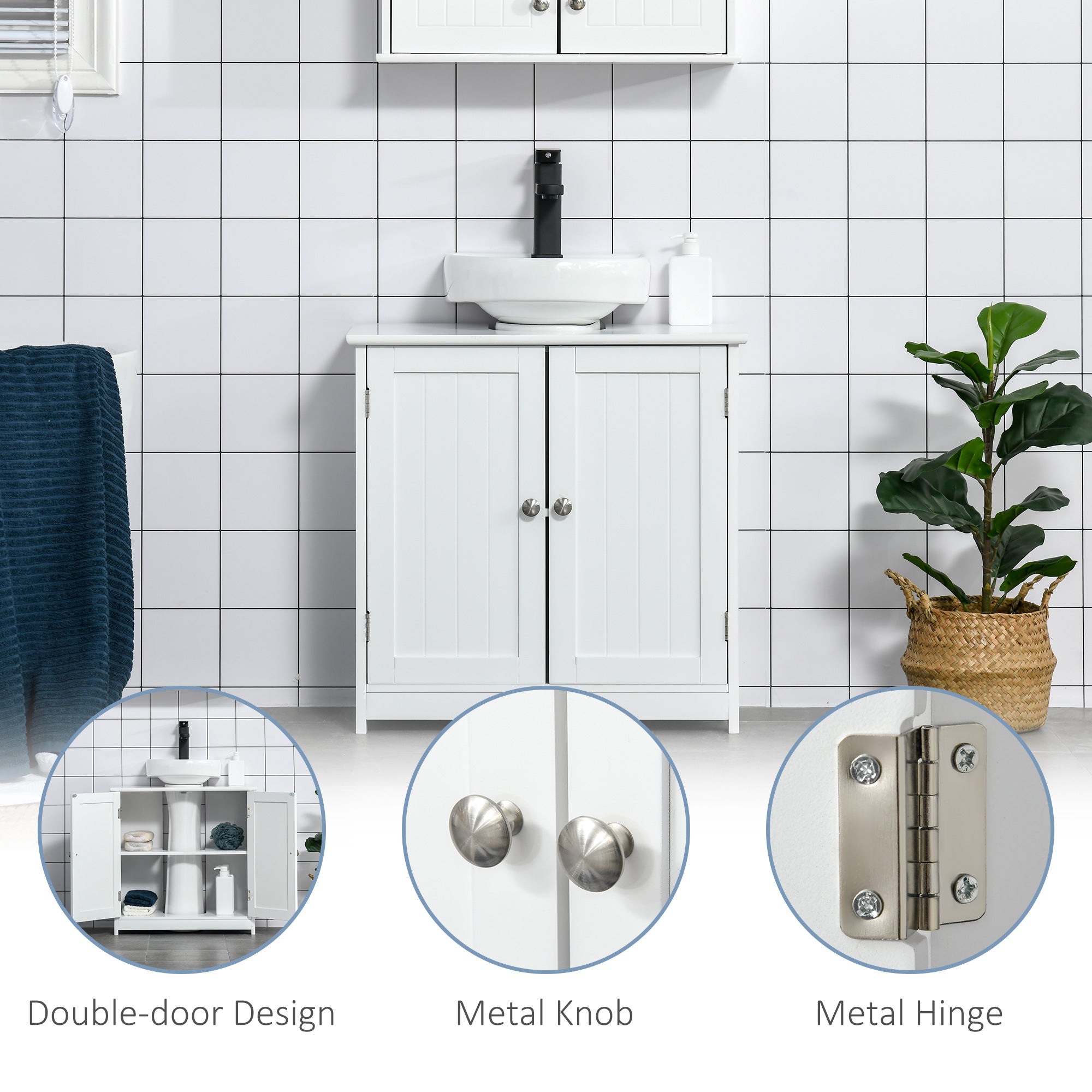 Bathroom Vanities, Bathroom Sink Cabinets with U-Shape Cut-Out and Adjustable Internal Shelf, White