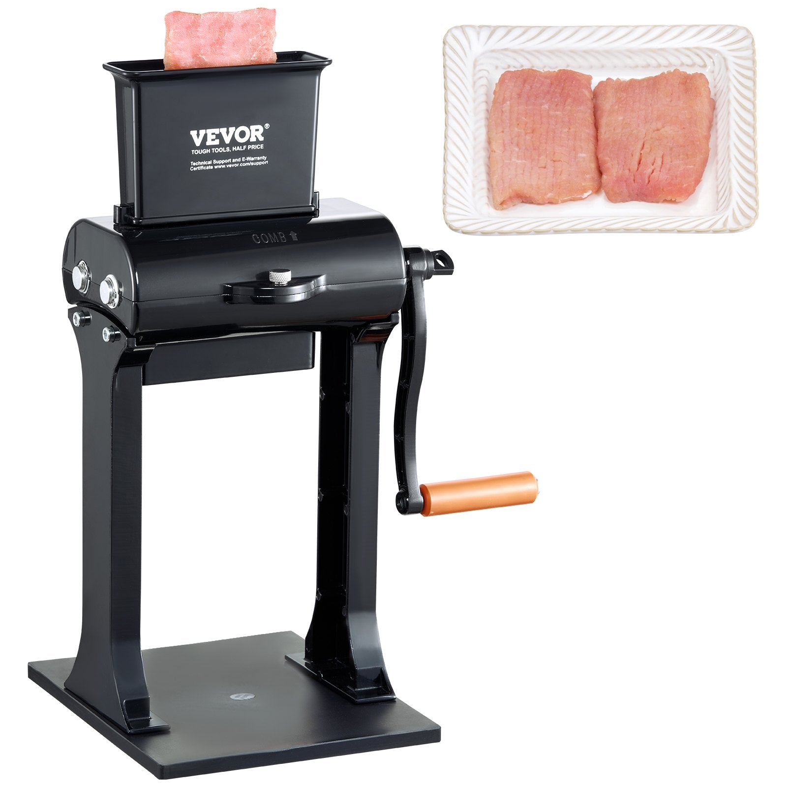 Commercial Meat Tenderizer, Heavy Duty Stainless Steel Meat Tenderizer Machine, Quick And Easy Manual Operation Kitchen Tool, 5.8' Feed Port For Beef, Turkey, Chicken, Pork, Steak, And Fish