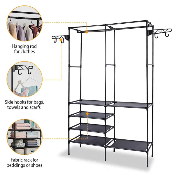 Garment Rack Heavy Duty Metal Shoe Clothing Organizer Shelves Freestanding Multifunctional Clothes Wardrobe