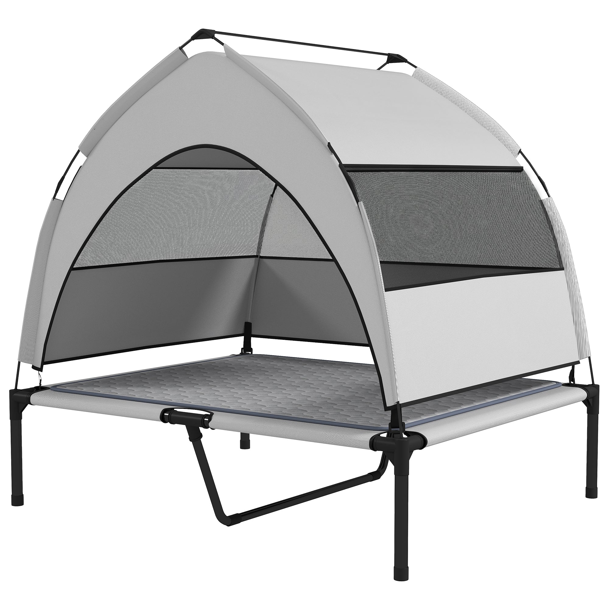 Elevated Dog Bed with Removable Canopy, Portable Outside Raised Pet Cot with Cooling Pad, Storage Bag, 36" x 29.5" x 35"
