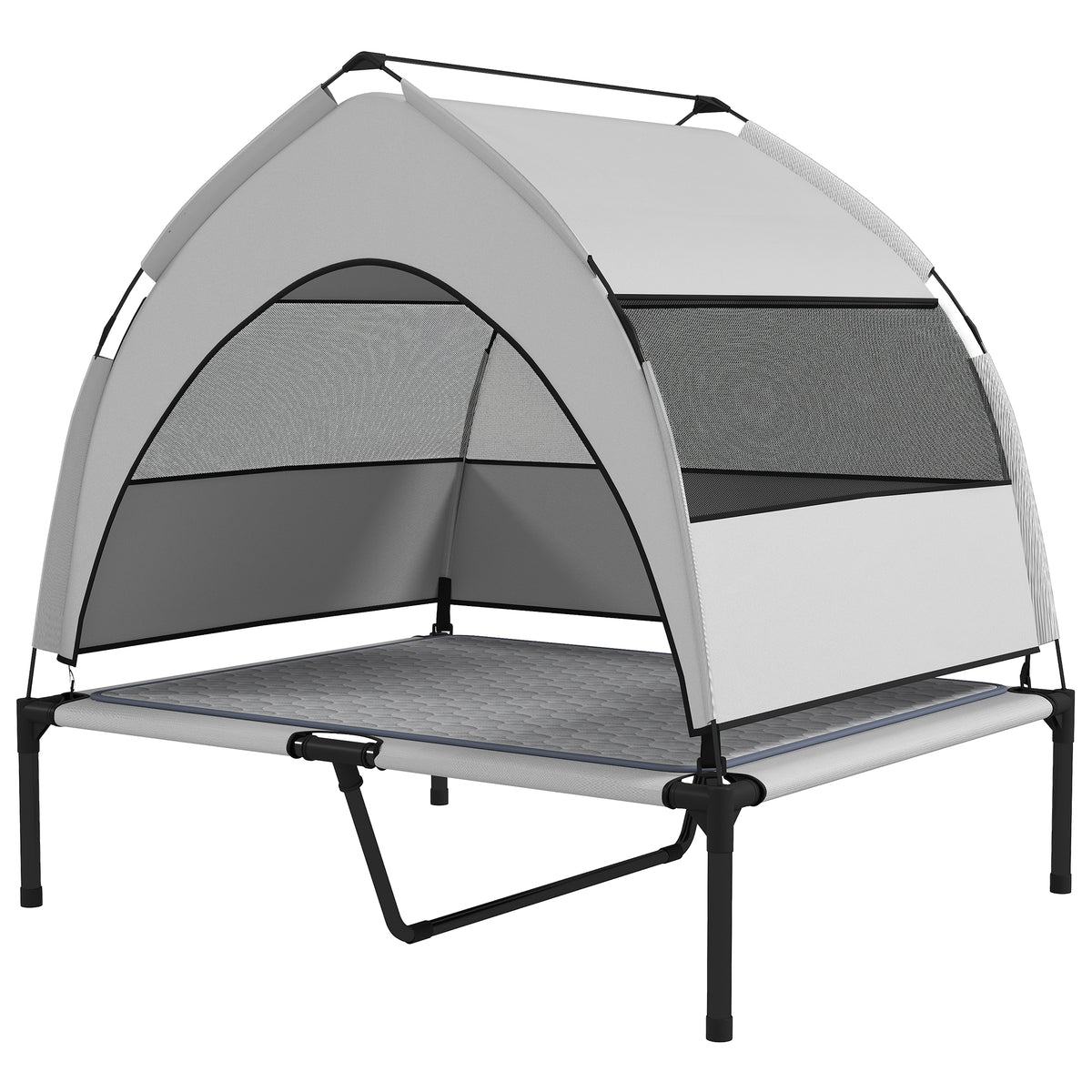 Elevated Dog Bed with Removable Canopy, Portable Outside Raised Pet Cot with Cooling Pad, Storage Bag, 36" x 29.5" x 35"