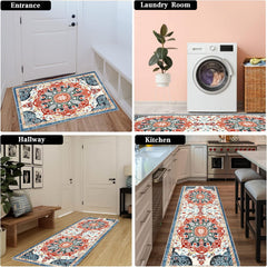 Boho Kitchen Rugs Set Of 3 Washable Throw Rugs With TPR Backing Non Slip Floor Mats Farmhouse Carpet For Kitchen, Laundry Room, Hallway