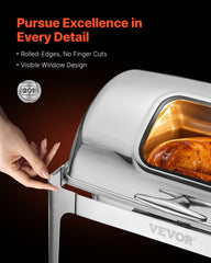 4Qt 1 Pack Rectangle Roll Top Chafing Dish Set 2 Half Size Pans Stainless Steel