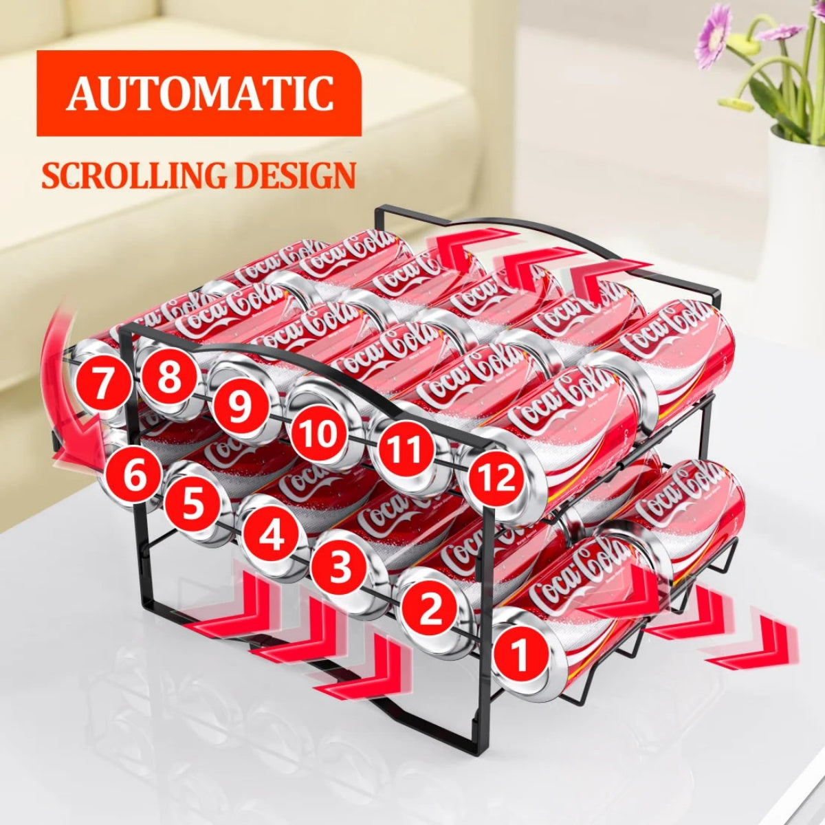 4-Tier Soda Can Organizer Rack - Set Of 2 Stackable Beverage Dispenser For Refrigerator - Holds 48 Cans