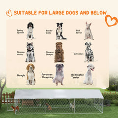 Outdoor Dog Kennel For Large-Sized Dogs With Waterproof UV Resistant Roof, Silver