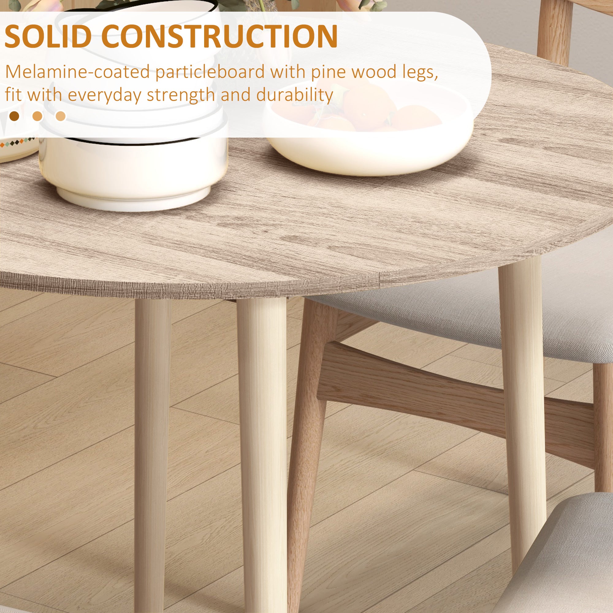 Folding Dining Table, Round Drop Leaf Kitchen Table for Small Spaces with Wood Legs, Oak Color