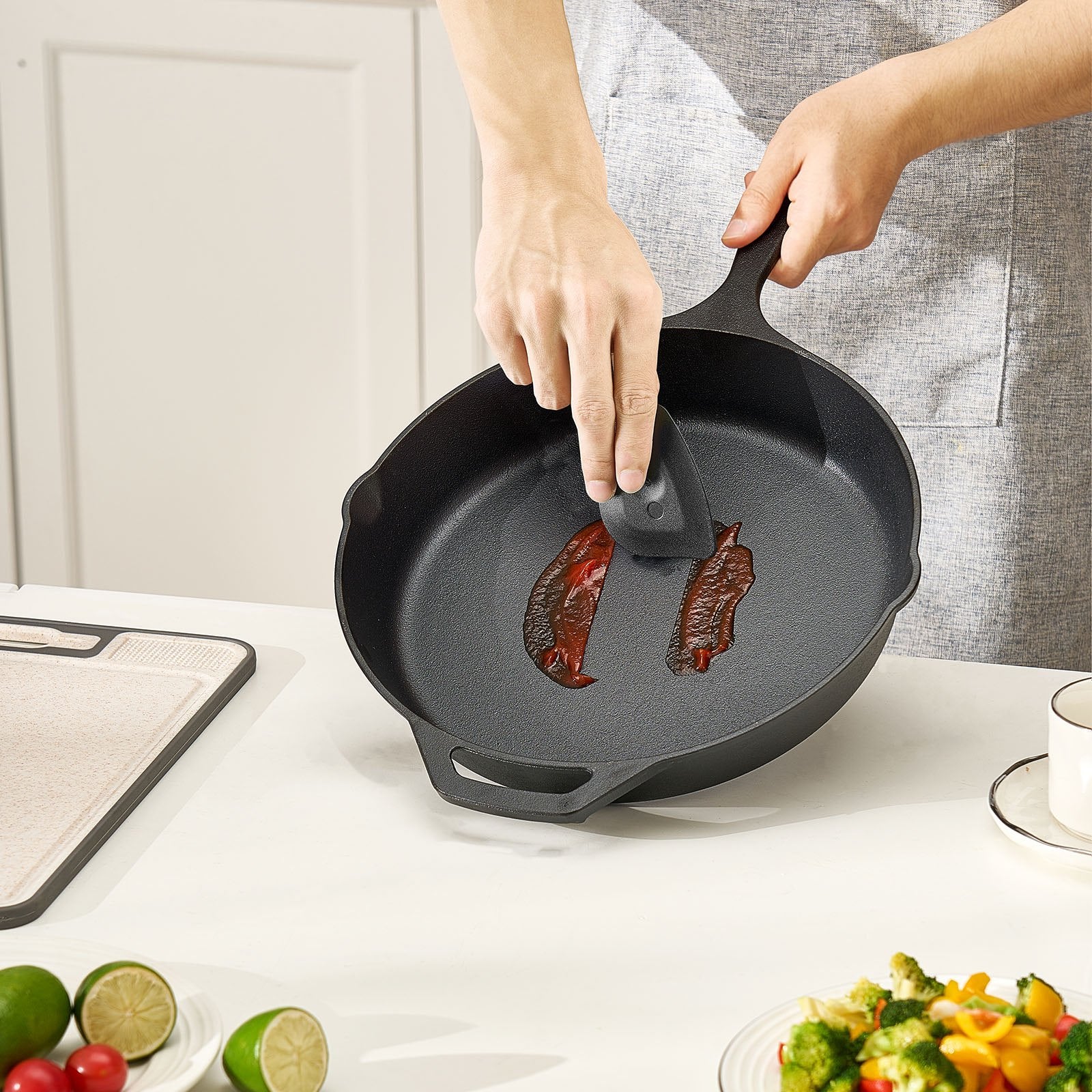 4 Piece Cast Iron Skillet Frying Pan Set 6 8 10 12 In With Silicone Handle Black