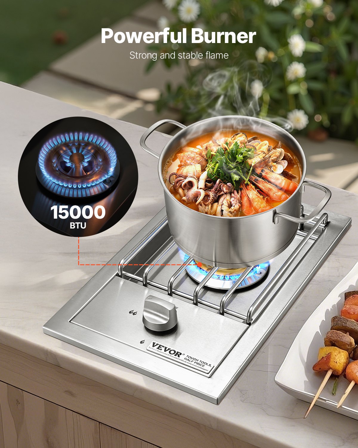 Single Grilling Side Burner For Outdoor 15,000BTU Propane & Natural Gas