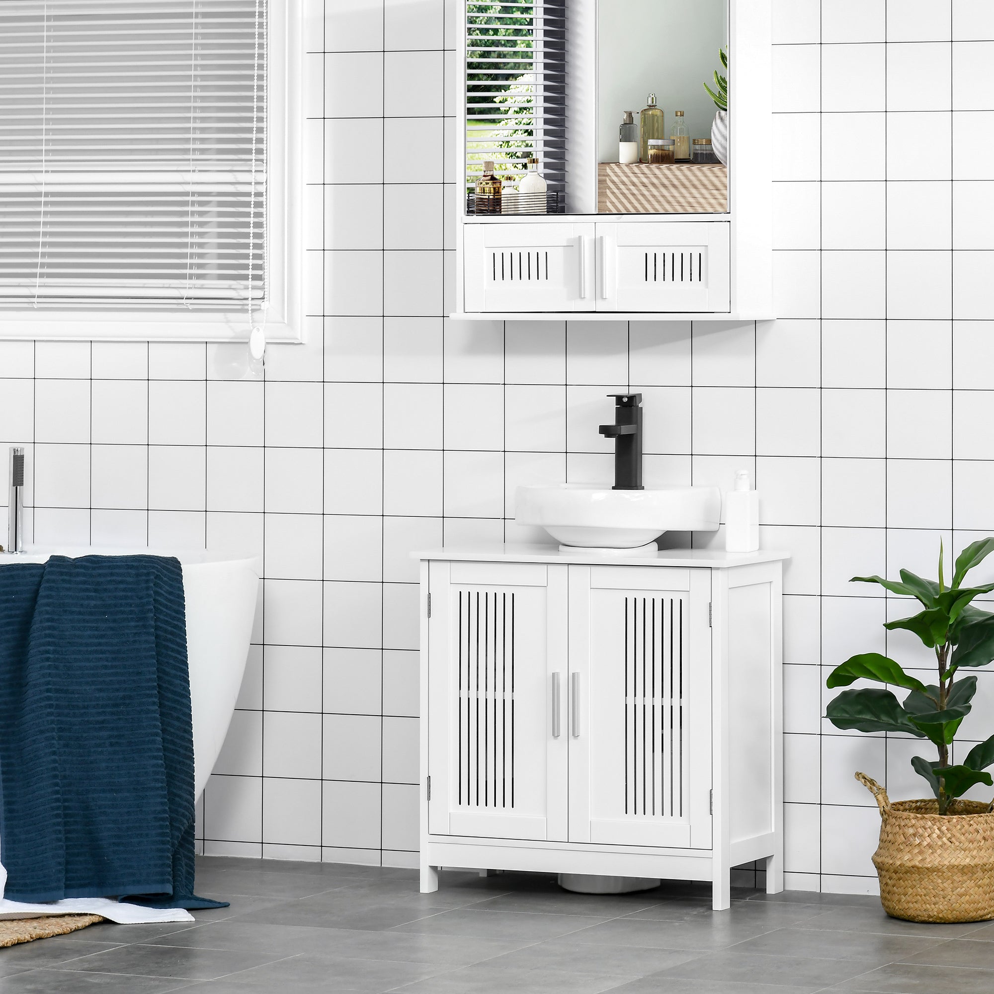 Bathroom Under Sink Cabinet Vanity Unit with Adjustable Shelf Space Saver, White