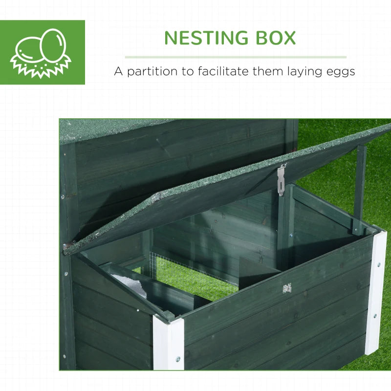 Wooden Chicken Coop, Hen House Outdoor With Run Nesting Box, Asphalt Roof, Removable Tray, Ramp, Poultry Cage For 2-3 Chickens, Green