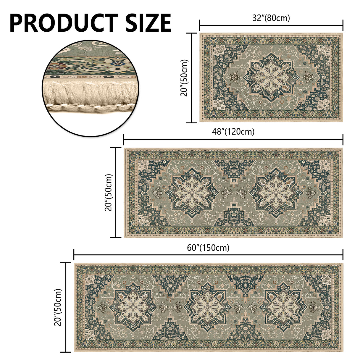 Boho Kitchen Rug Mat Sets 3 Piece, Farmhouse Non Slip Kitchen Rug Runner, Washable Non Skid Kitchen Rugs, Bohemian Kitchen Floor Mat For Entryway Laundry Room