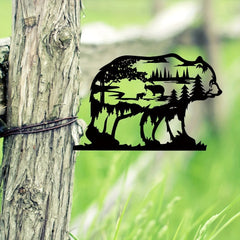 Dark Gothic Black Metal Bear Silhouette Wall Art - Forest