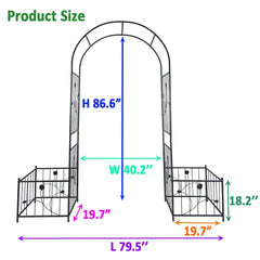 Metal Garden Arch With Two Plant Stands 79.5'' Wide X 86.6'' High Climbing Plants Support Rose Arch Outdoor Black