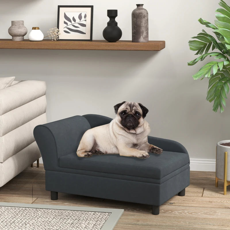 PawHut Pet Sofa Bed Couch With Storage, Pet Sofa For Cats And Small Dogs, Dark Gray