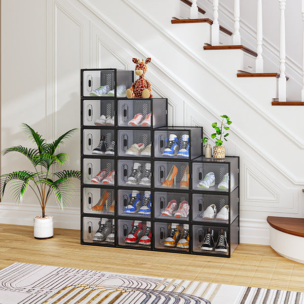 Black Medium 18PCS 35x25x19cm Shoebox, Plastic, Mesh, Free Combination