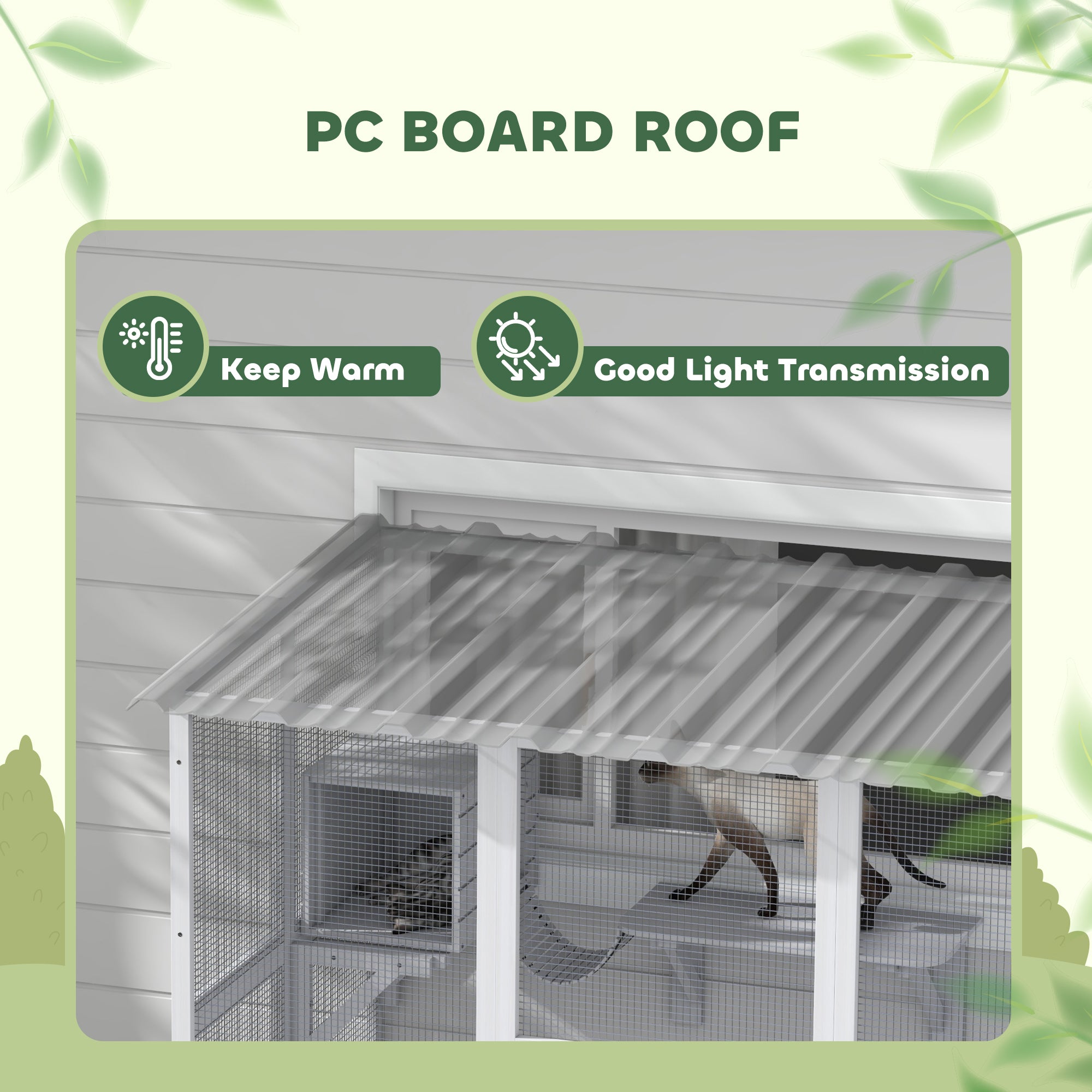 Catio Outdoor Cat Enclosure, Window Box Wooden Cat House with Bridge Platforms, White