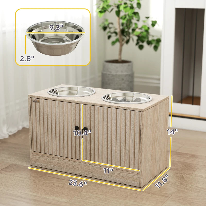 Elevated Dog Bowl, Large Feeding Dog Bowl Stand With 2 Stainless Steel Bowls, Storage Drawer, And Slow Feeder Mat.