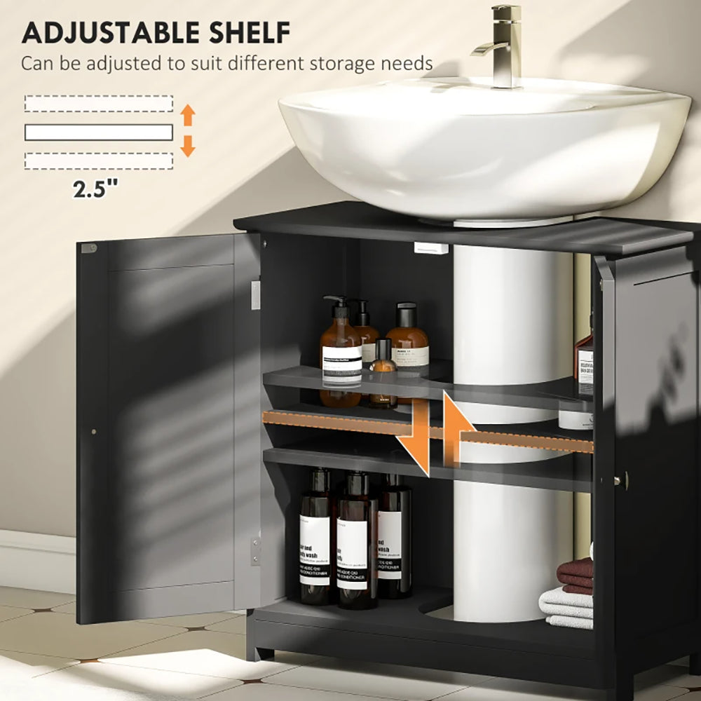 Pedestal Sink Storage Cabinet, Bathroom Sink Cabinet With U-Shape Cut-Out And Adjustable Shelf, Black