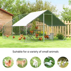 10' x 13' x 6.5' Metal Frame Chicken Run, Outdoor Hen House with Cover & Lockable Door