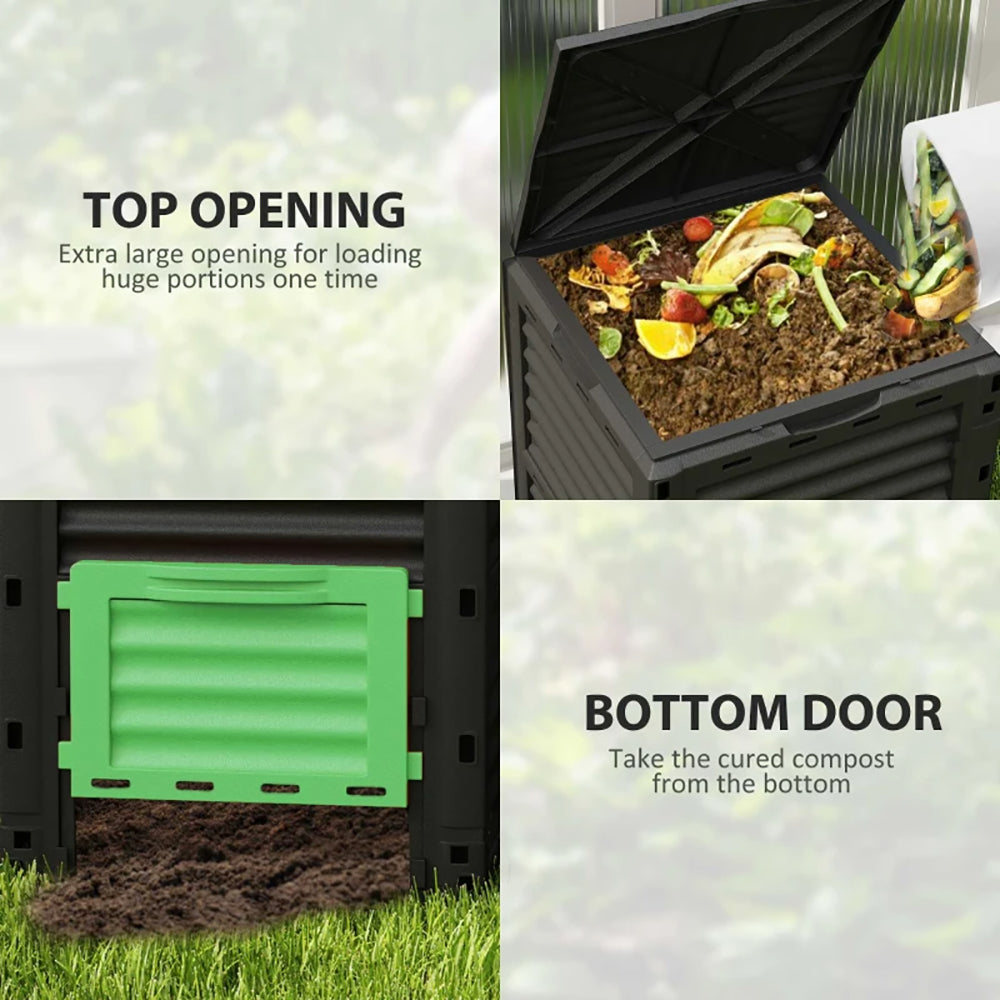 Garden Compost Bin 80 Gallon Outdoor Large Capacity Composter Fast Create Fertile Soil Aerating Box, Green