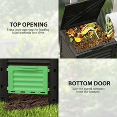 Garden Compost Bin 80 Gallon Outdoor Large Capacity Composter Fast Create Fertile Soil Aerating Box, Green