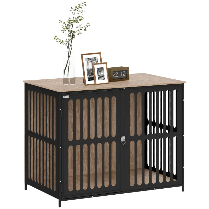 Dog Crate Furniture W Anti-Chew Resistant Mesh, Anti-Escape Single Door, For Large Dogs, Walnut Brown