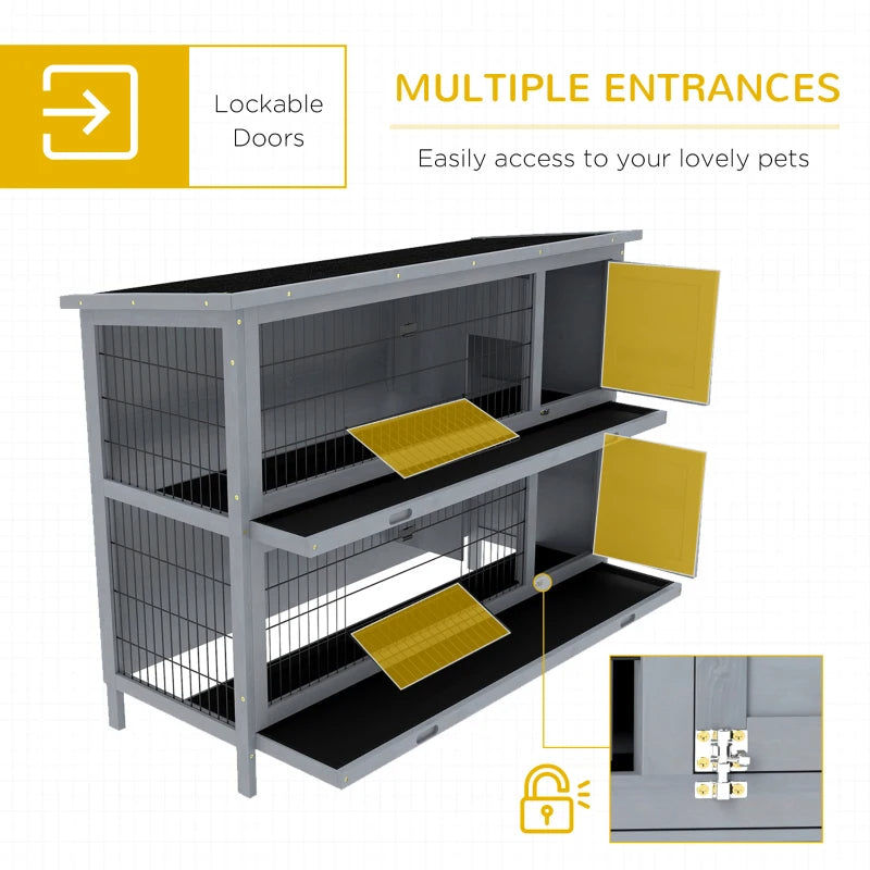 54 2-Story Large Rabbit Hutch Bunny Cage Pet House Small Animal Habitat With Lockable Doors
