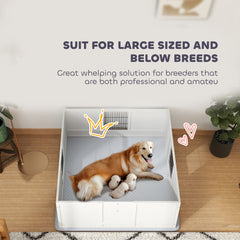 Dog Whelping Box with Washable Pee Pad, Adjustable Height Door, for Large Breed Dogs, 49" x 47" x 19"