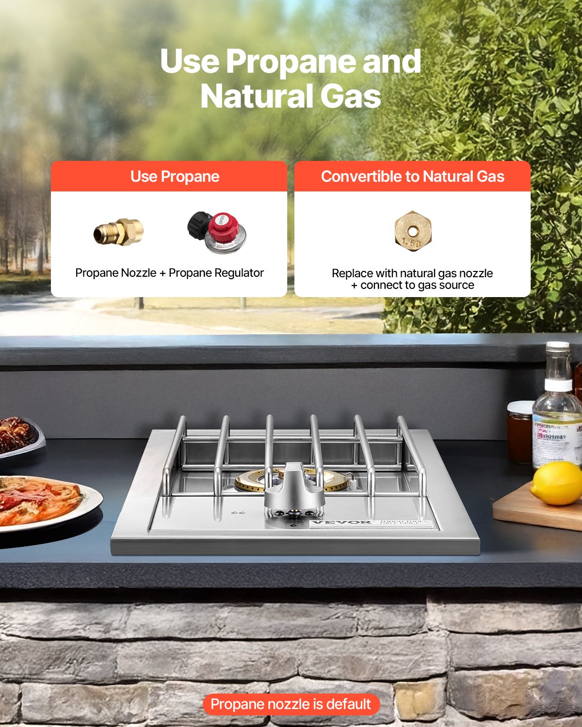 Single Grilling Side Burner For Outdoor 15,000BTU Propane & Natural Gas