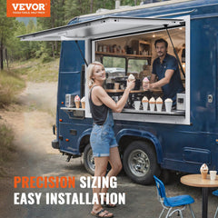 Concession Window 48"x36", Aluminum Alloy Food Truck Service Window With Awning Door & Drag Hook, Up To 85 Degrees Stand Serving Window For Food Trucks Concession Trailers, Glass Not Included