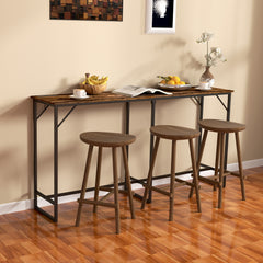70" Bar Table with Charging Station, Industrial Rectangular Bar Height Pub Table with Steel Frame, Rustic Brown