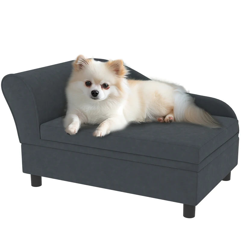 PawHut Pet Sofa Bed Couch With Storage, Pet Sofa For Cats And Small Dogs, Dark Gray