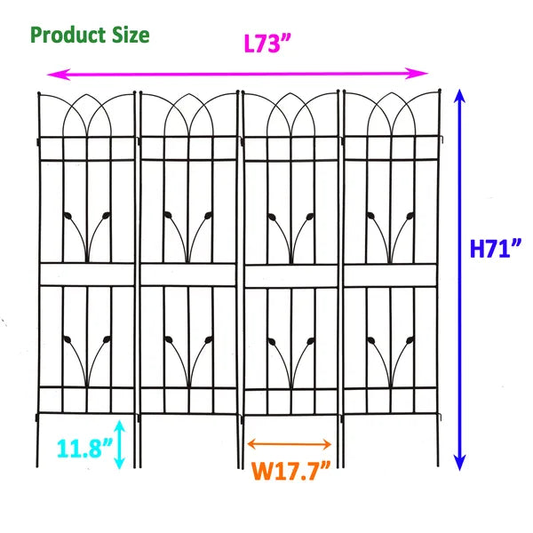 4 Pack Metal Garden Trellis 71" X 17.7" Rustproof Trellis For Climbing Plants Outdoor Flower Support