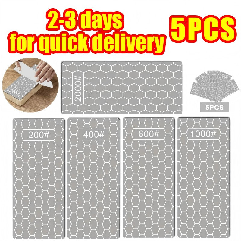 5 Pcs Diamond Sharpening Stone Set With Non-slip Base Knife Sharpening Stone 200,400,600,1000,2000 Grit Sharpener Diamond Lapping Plate For Chisels, Plane Irons, Knives, Blades