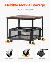 Mini Fridge Stand 198lbs With Storage Cart & Swivel Wheels Dark Brown