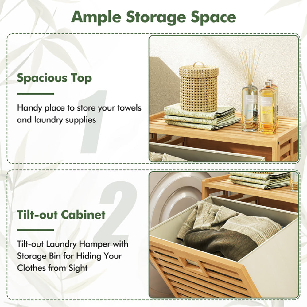 18 Gal Bamboo Tilt-out Laundry Hamper With Removable Fabric Bin