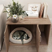 PawHut Cat Litter Box Enclosure With Scratching Board, Cat Washroom End Side Table,  Walnut Brown