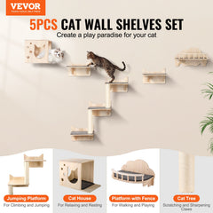 Wall Mounted Cat Shelves Tree With Jumping Boards Nest Furniture Set Of 5
